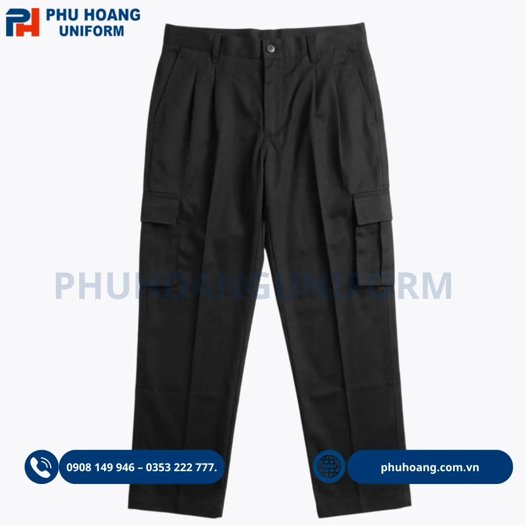 Quần bảo vệ túi hộp màu đen Phú Hoàng Quần bảo vệ túi hộp màu đen Phú Hoàng, thiết kế lịch sự, phù hợp cho đồng phục bảo vệ công ty, nhà hàng, khách sạn.