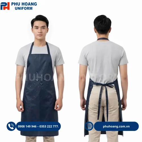 Tạp dề nilon màu xanh đen có thiết kế đơn giản, nhẹ, dễ vệ sinh và phù hợp sử dụng trong nhà hàng, quán ăn, bếp và các môi trường cần bảo vệ trang phục.