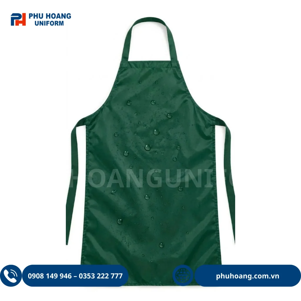 TẠP DỀ NILON CHỐNG THẤM XANH LÁ ĐẬM Mẫu tạp dề nilon màu xanh lá đậm kích thước 100cm x 75cm, chất liệu nilon cao cấp chống thấm nước, nhựa cây và bùn đất hiệu quả. Phù hợp làm đồng phục cho cửa hàng thực phẩm sạch, siêu thị, nông sản và làm vườn.
