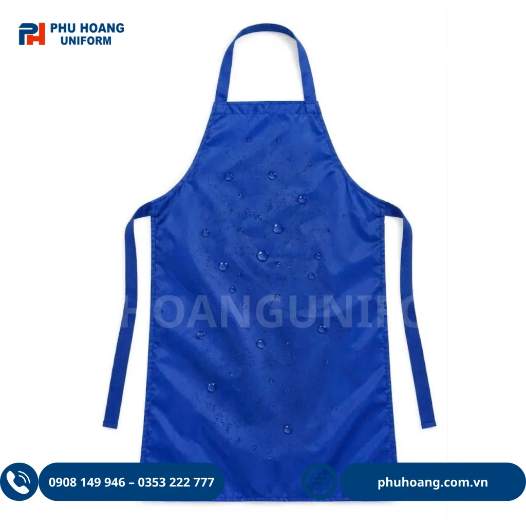TẠP DỀ NILON CHỐNG THẤM MÀU XANH DƯƠNG Hình ảnh người mẫu nam và nữ mặc mẫu tạp dề nilon màu xanh dương cao cấp kích thước 100x75cm, chống thấm nước, chuyên dùng cho nhà hàng và quán cafe.