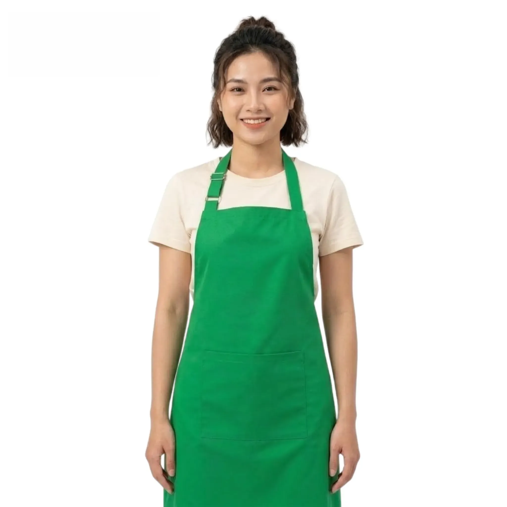 tap-de-yem-co-tang-dua-mau-xanh-la (1) Tạp dề yếm có tăng đưa màu xanh lá, thiết kế gọn gàng, nổi bật, phù hợp làm đồng phục nhà hàng, quán ăn, quán cà phê