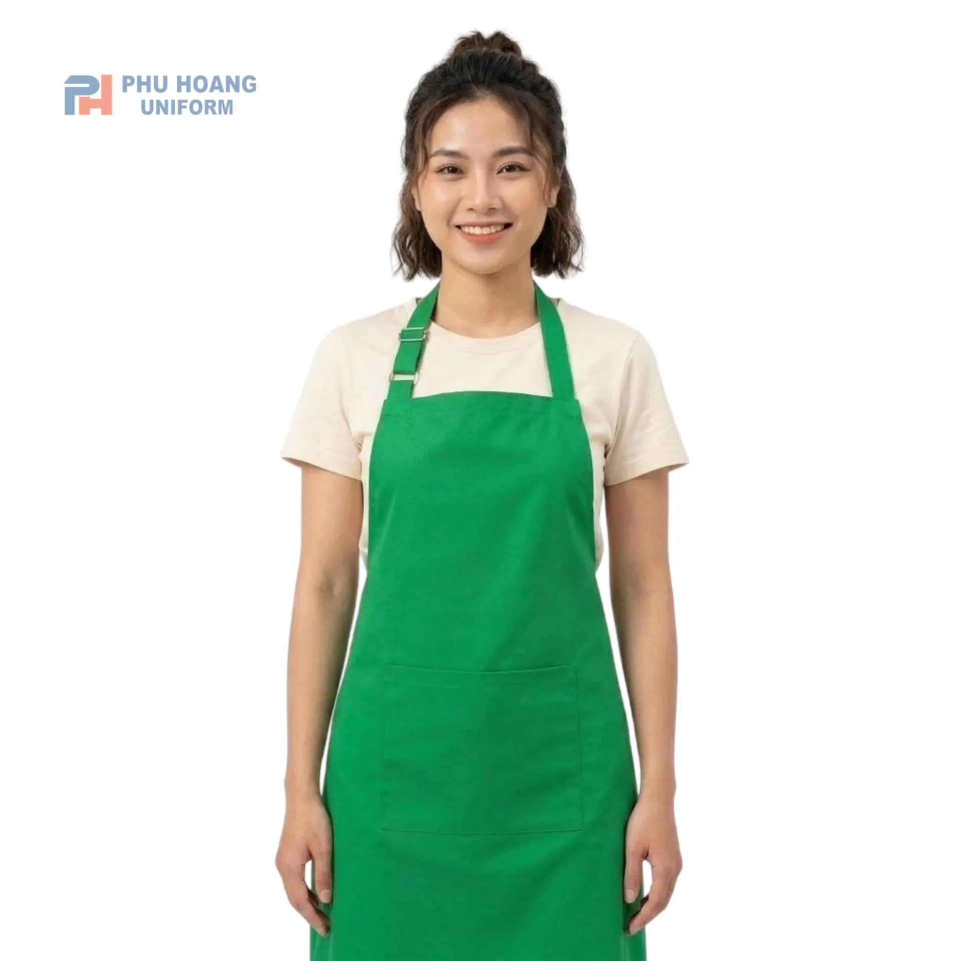 tap-de-yem-co-tang-dua-mau-xanh-la (1) Tạp dề yếm có tăng đưa màu xanh lá, thiết kế gọn gàng, nổi bật, phù hợp làm đồng phục nhà hàng, quán ăn, quán cà phê