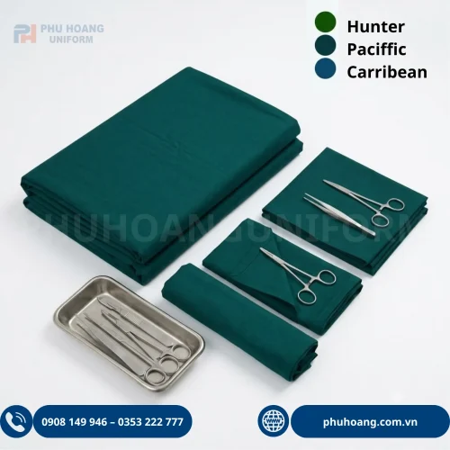 Săng ga giường phẫu thuật y tế chống thấm, kháng khuẩn chuẩn phòng mổ Phú Hoàng Uniform. Đủ 3 màu Hunter, Pacific, Caribbean. Liên hệ: 0353 222 777.