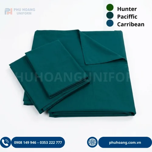 Săng ga giường phẫu thuật y tế chống thấm, kháng khuẩn chuẩn phòng mổ Phú Hoàng Uniform. Đủ 3 màu Hunter, Pacific, Caribbean. Liên hệ: 0353 222 777.