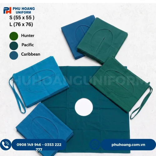 Hình ảnh bộ săng phẫu thuật khuyết (săng có lỗ) y tế cao cấp với các tông màu xanh chuyên dụng từ Đồng Phục Phú Hoàng